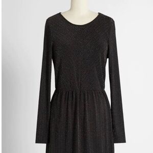 ModCloth Shimmer On Show Metallic Faux Wrap Dress Black Sparkle M